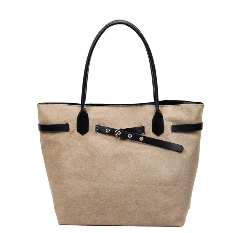 Large Suede Simple Solid Color Design Commuter Tote Bags