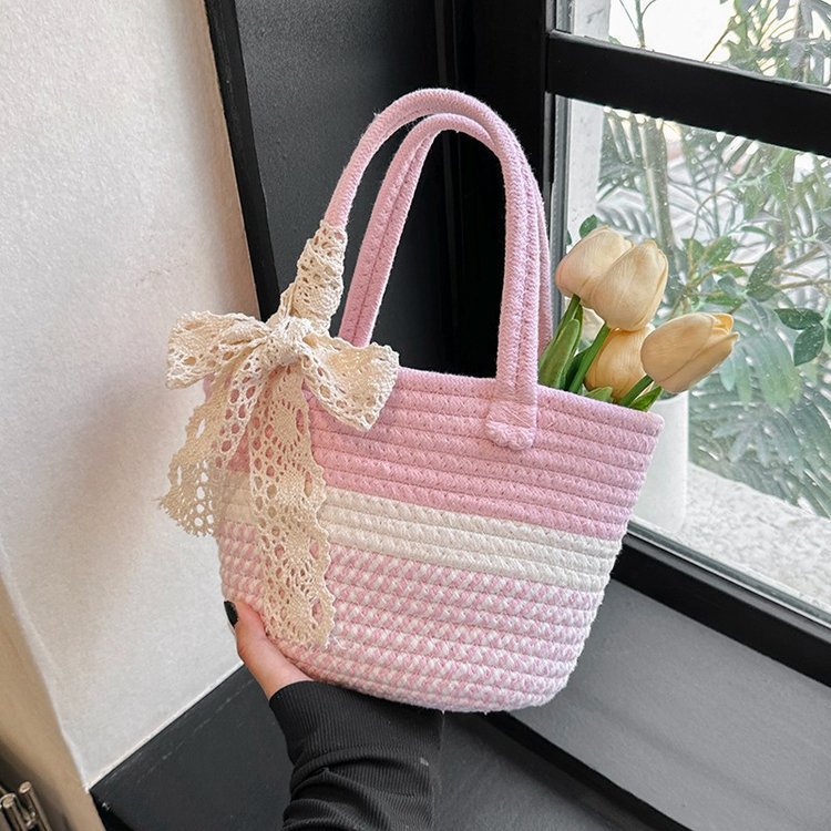Women's Lace Bow Hand-woven Vacation Style Straw Shoulder Bags