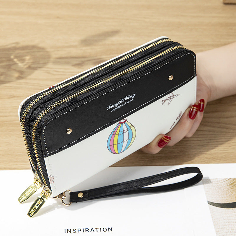 Women's Long Double Zipper Mobile Rivet Soft Ladies Wallets