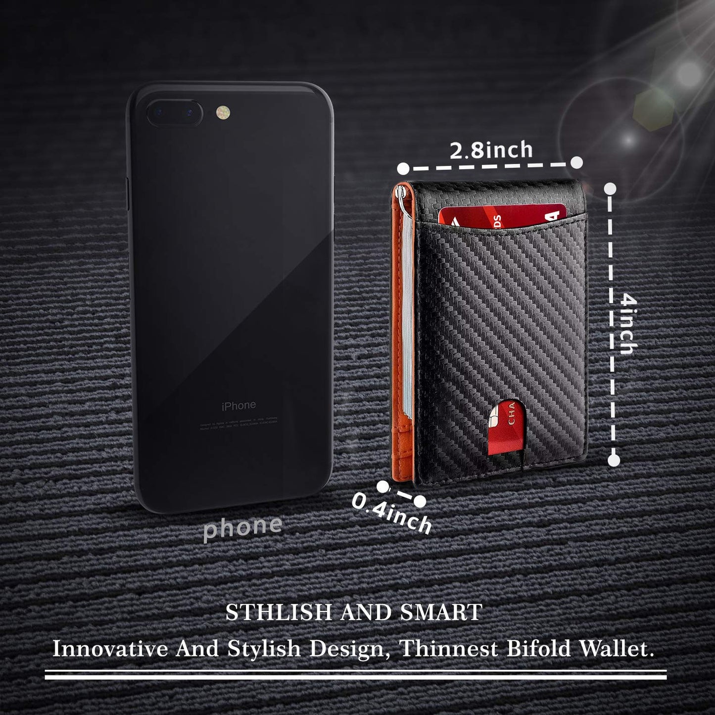 Men's Carbon Fiber Leather Multiple Slots Gold Men's Wallets