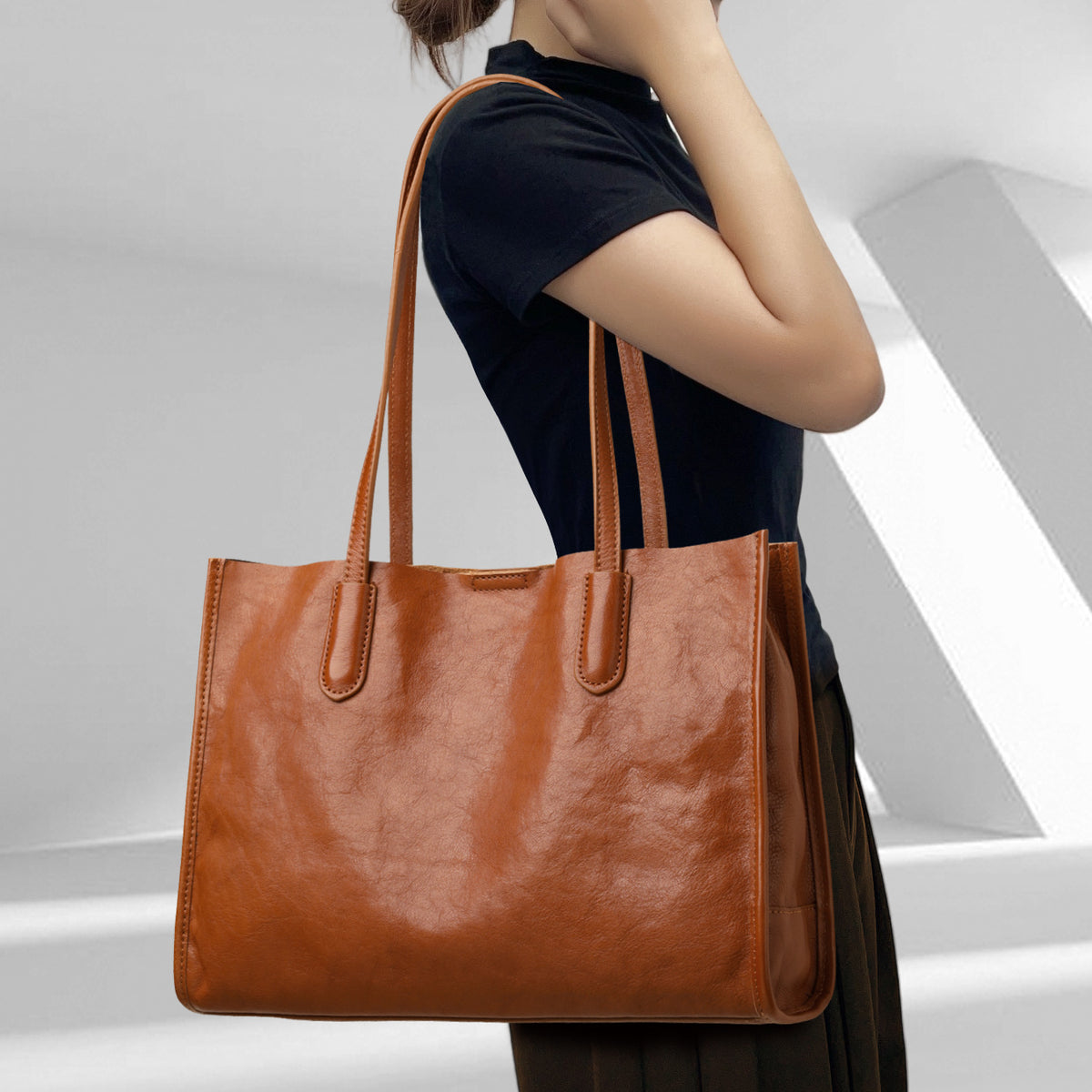 Women's Light Luxury Minority One Genuine Leather Big Large Bags