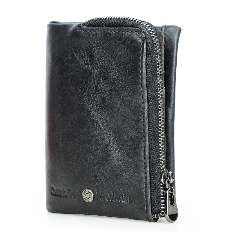 Men's Black Angel Swiping First Layer Cowhide Fashion Men's Wallet