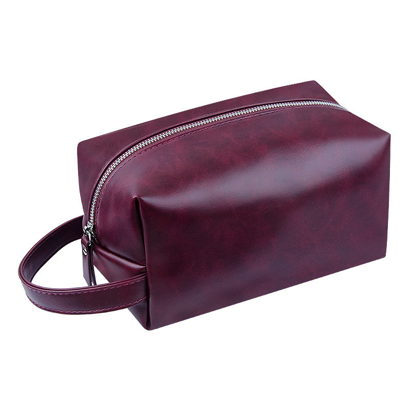 Crazy Horse Leather Large Capacity Portable Wash Makeup Bag