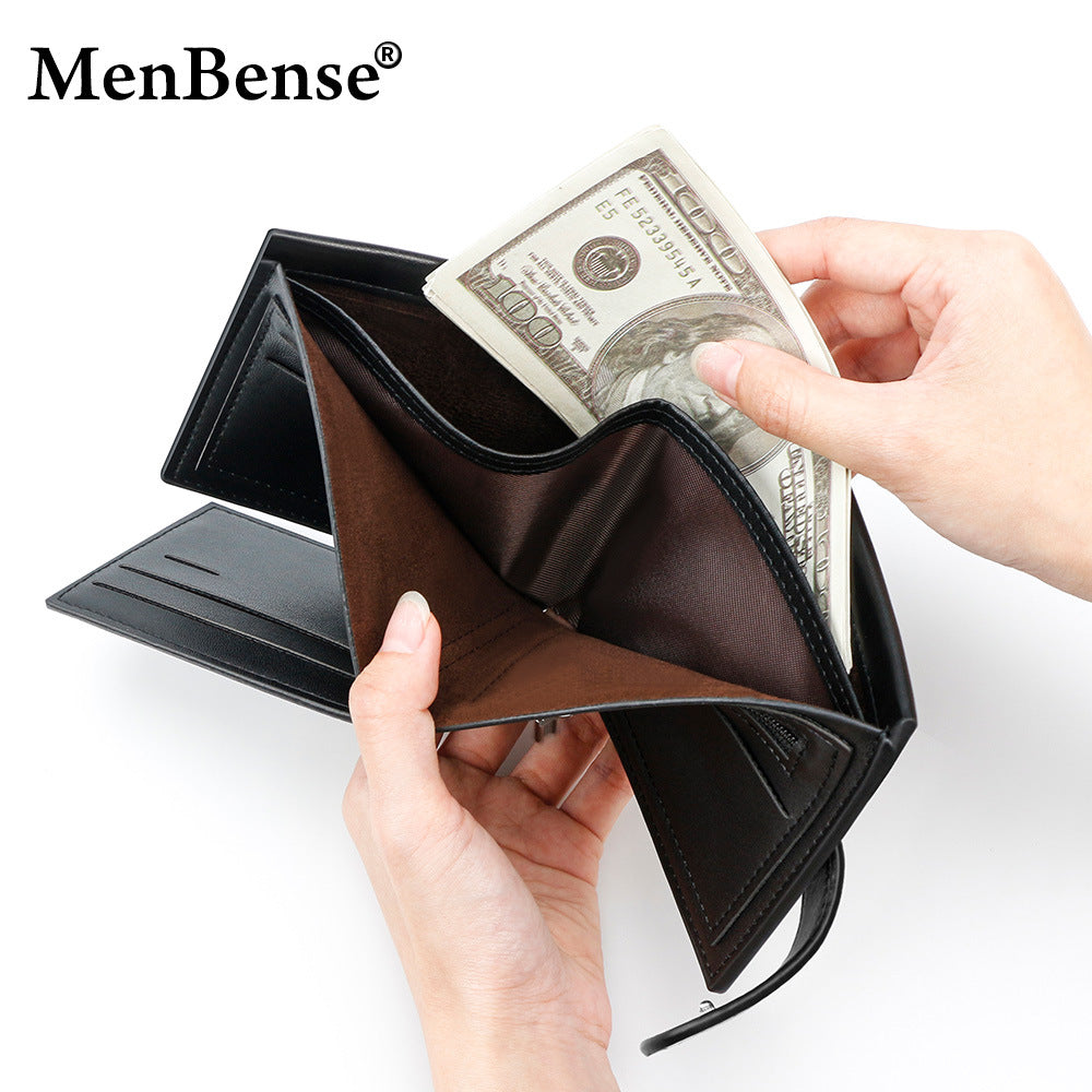 Men's Leather Tactile Feel Horizontal Business Dark Line Craft Short Multiple Men's Wallet