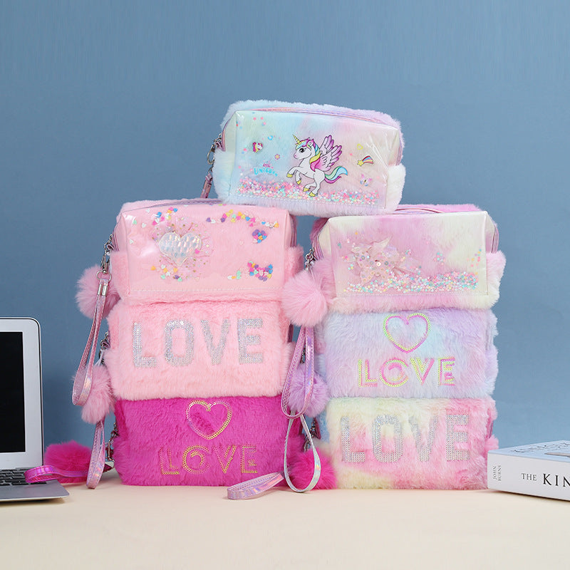Beautiful Embroidered Cute Plush Storage Portable Bags