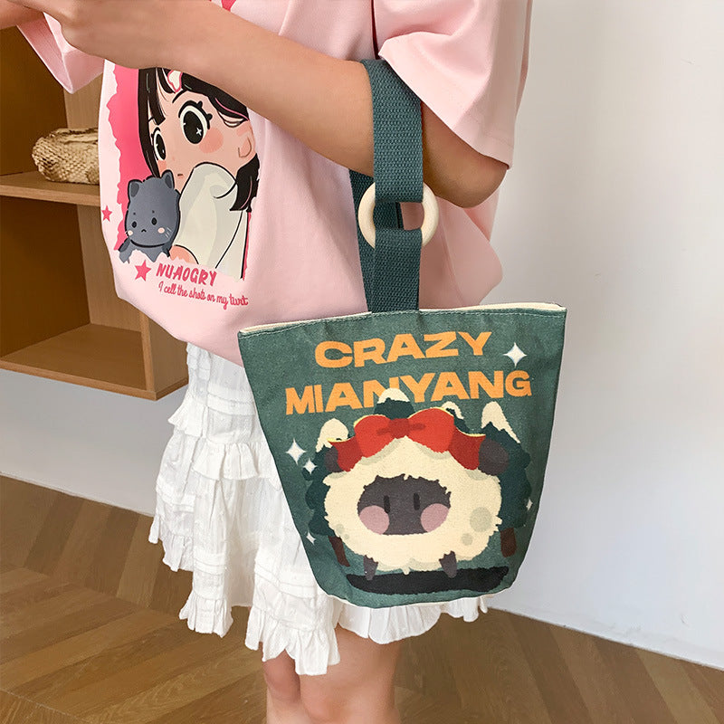 Cartoon Canvas Female Lunch Box Ethnic Handbags