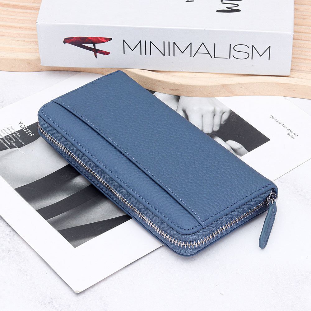 Women's Swiping Long Large Capacity Zipper Cowhide Ladies Wallet
