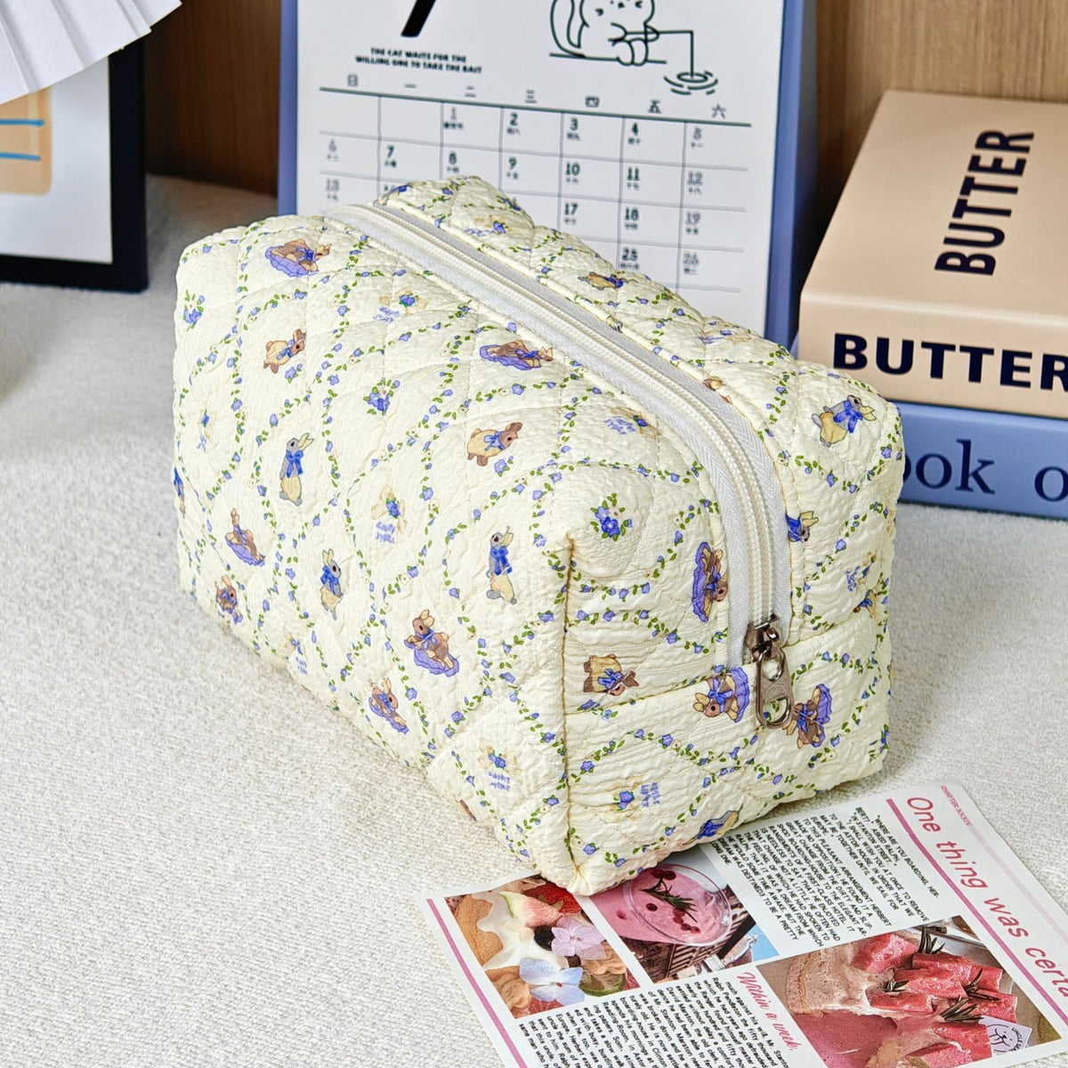 Bear Printing Vertical Large Capacity Portable Pillow Cosmetics Makeup Bag