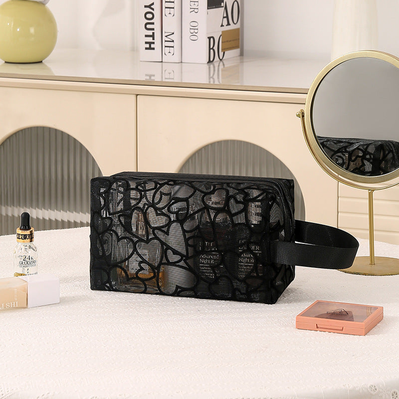 Flocking Mesh Love Portable Visual Storage Bags