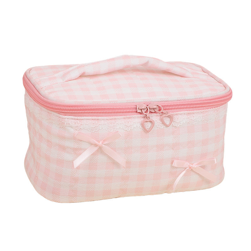 Plaid Bow Large Capacity Portable Storage Cosmetic Bags