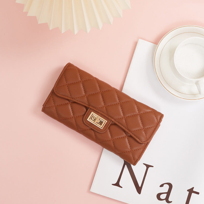 Women's Rhombus Long Leather Clutch Simple Ladies Wallets