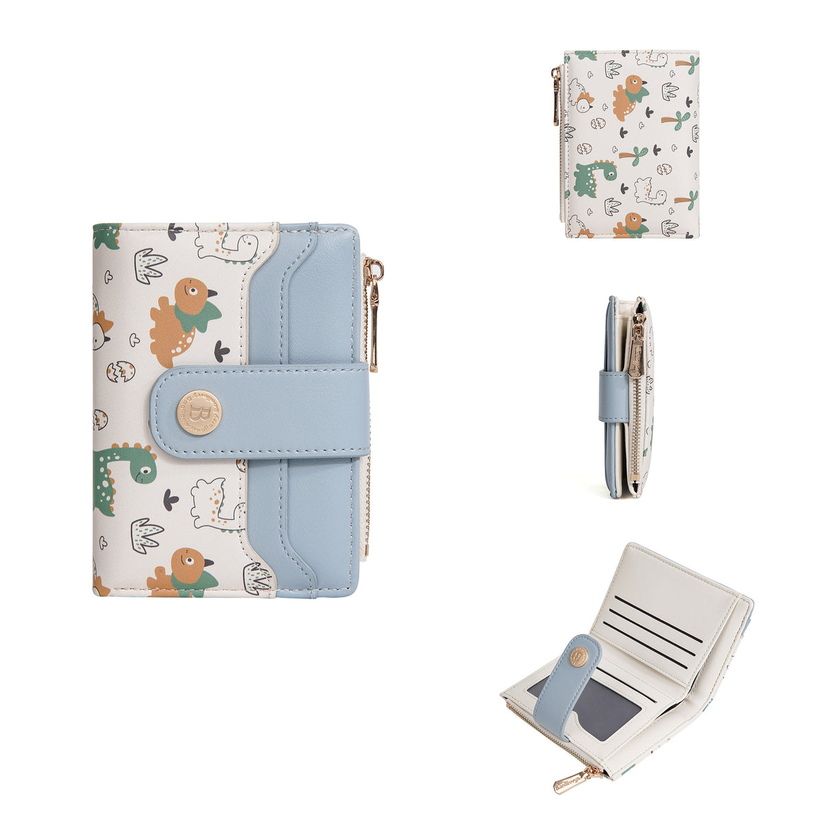 Women's Short Cute Dinosaur Contrast Color Zipper Ladies Wallet