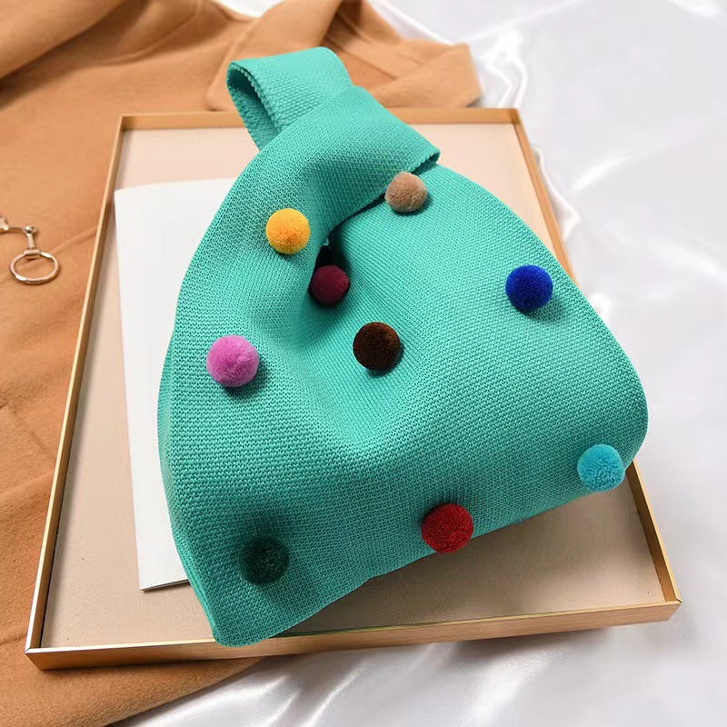 Durable Slouchy Colorful Pompons Knitted Ball Handbags