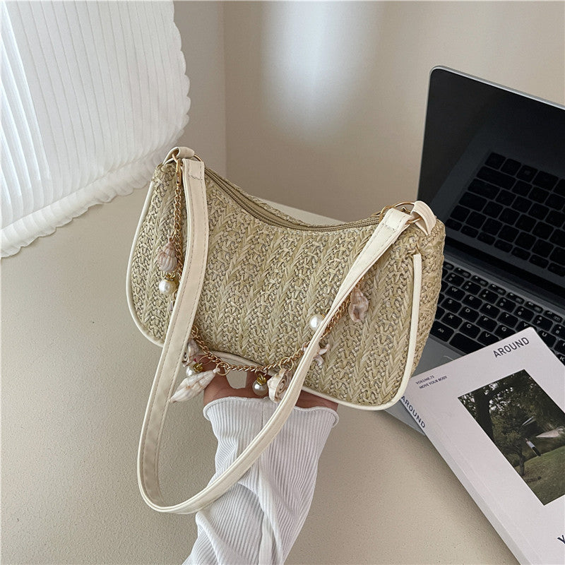 Fashionable Shell Pearl Chain Decoration Funky Commuter Women's Shoulder Bag