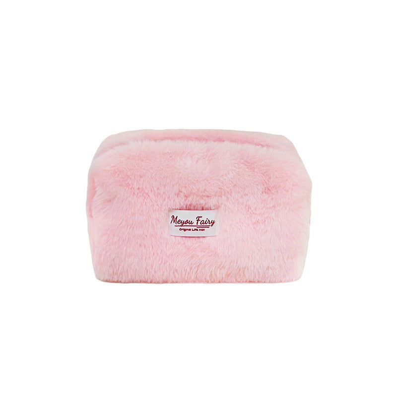 Plush Sweet Solid Color Large Capacity Makeup Bag