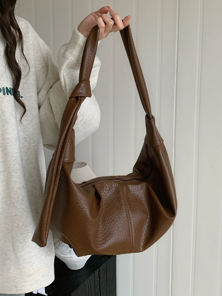 Korean Style Retro Soft Leather Pleated Dumpling Crossbody Bags