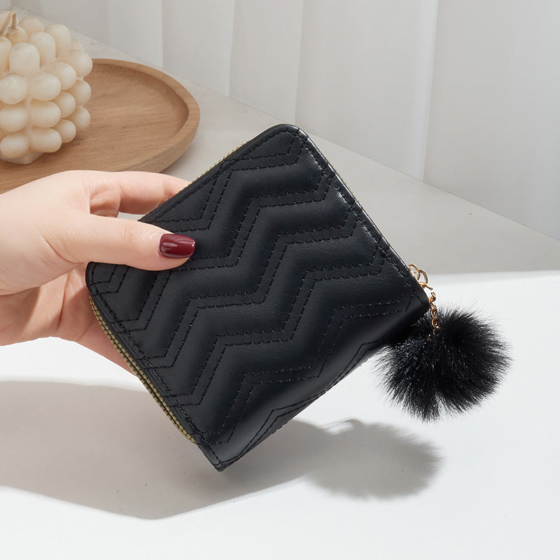 Mini Double Layer Zipper Fashion Embroidery Plush Pouches Card Holder