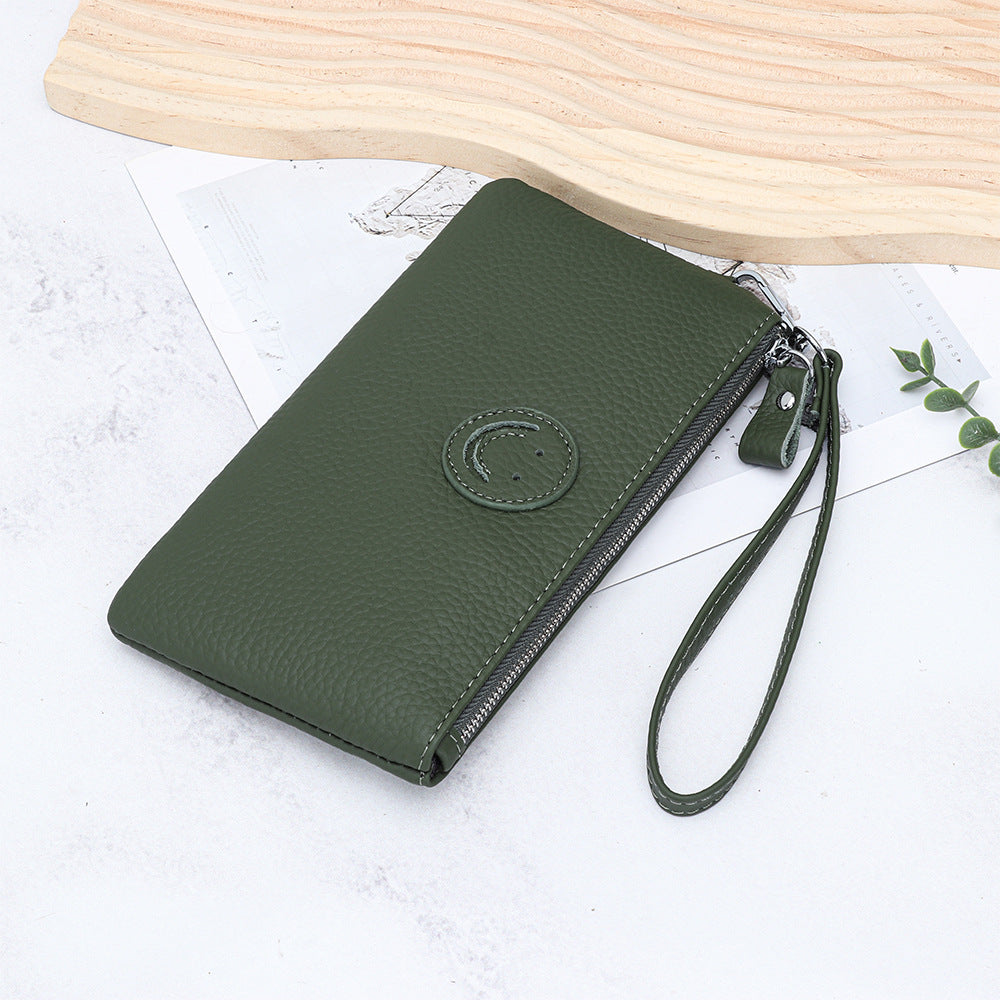 Women's First Layer Cowhide Long Clutch Fashion Smiley Ladies Wallet