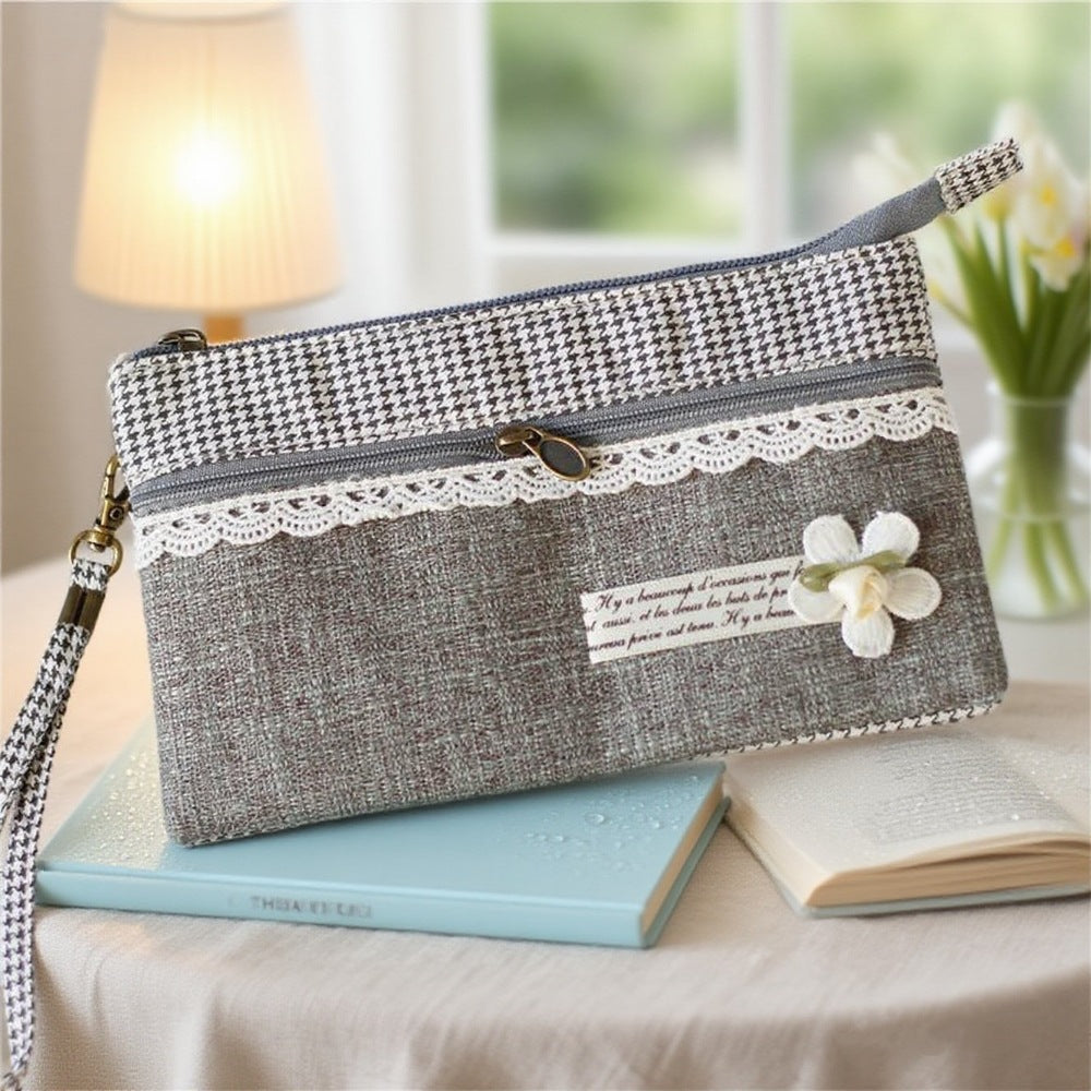 Women's Plain Hemp Double Pull Storage Clutch Bags
