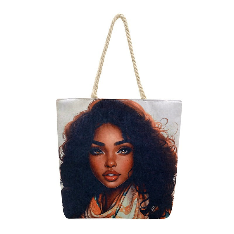 Woman Printing Aesthetic Hemp Rope Hand Women's Shoulder Bag