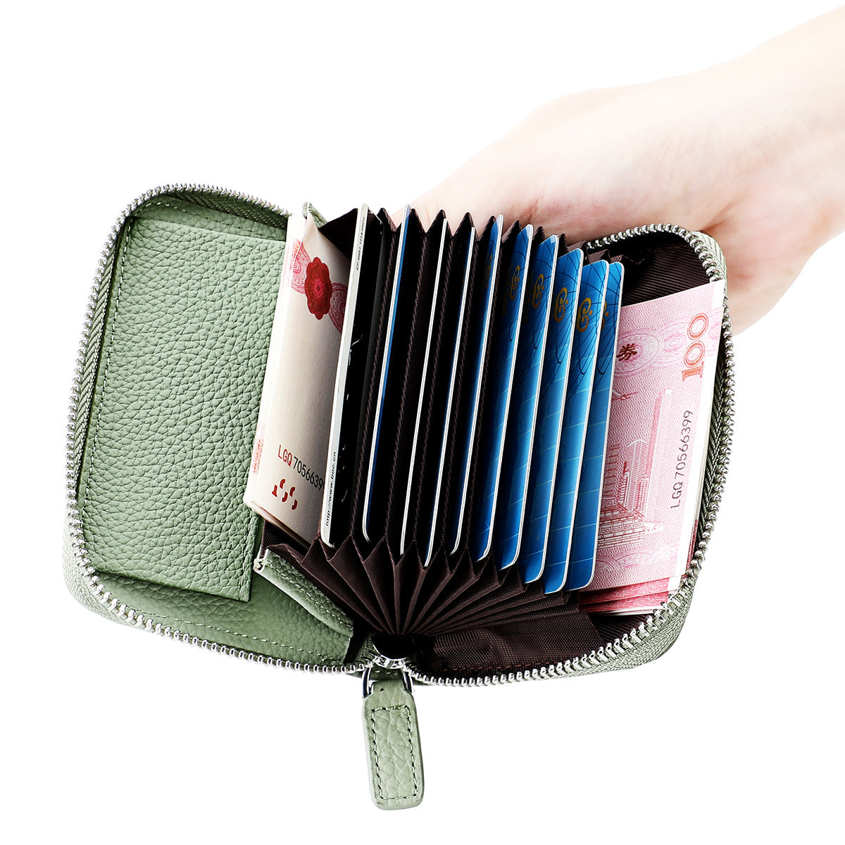 Women's & Men's & Leather Expanding Swiping Zipper Change Card Holder