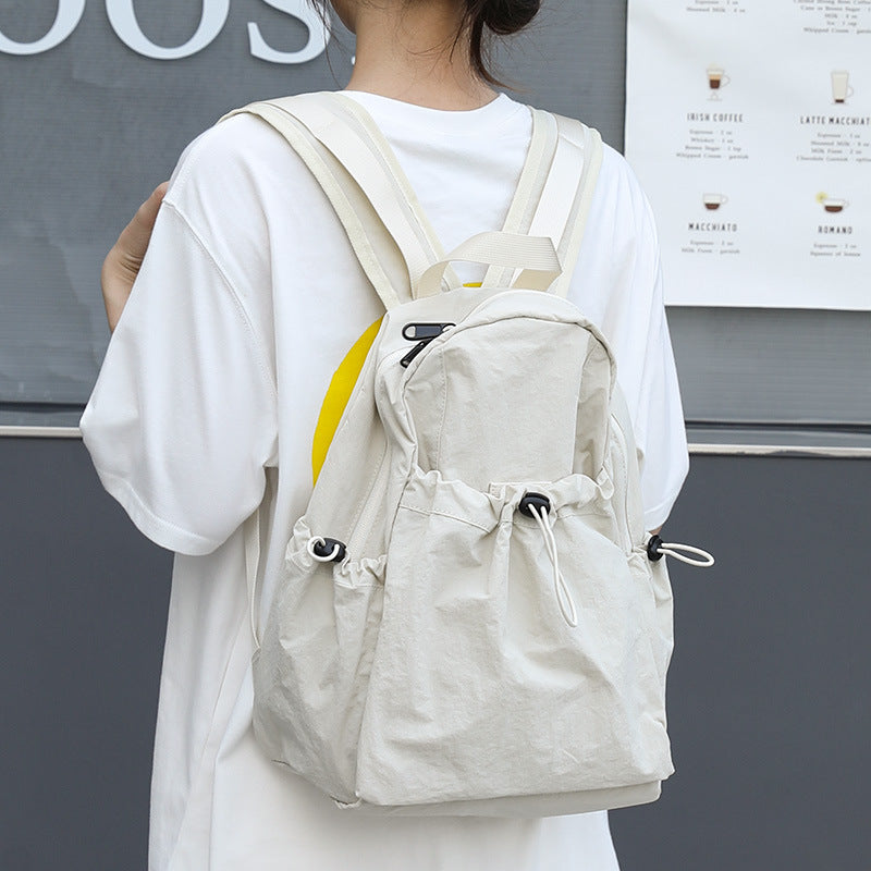 Korean Style Leisure Artistic Canvas Pleated Nylon Drawstring Backpacks