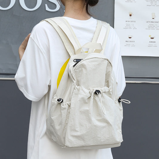 Korean Style Leisure Artistic Canvas Pleated Nylon Drawstring Backpacks