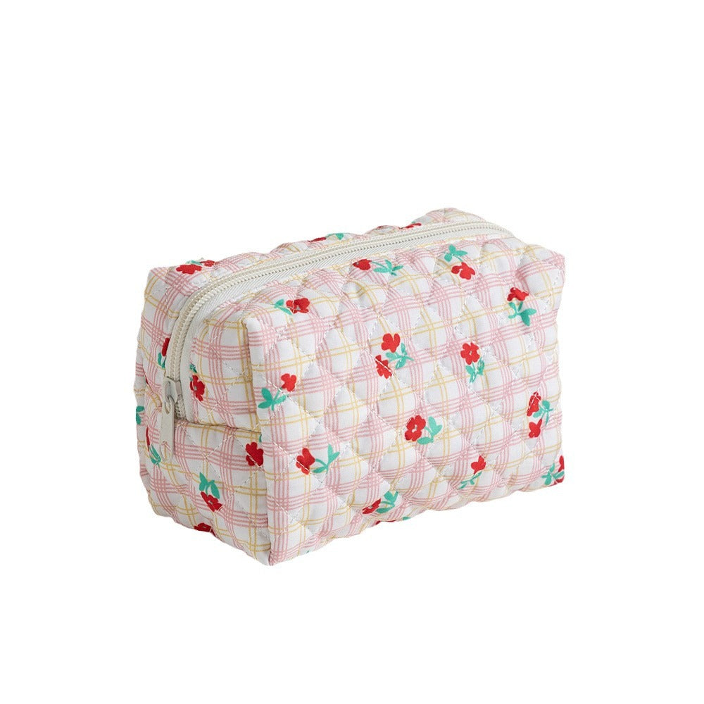 Floral Quilted Toiletries Portable Cosmetics Storage Makeup Bag