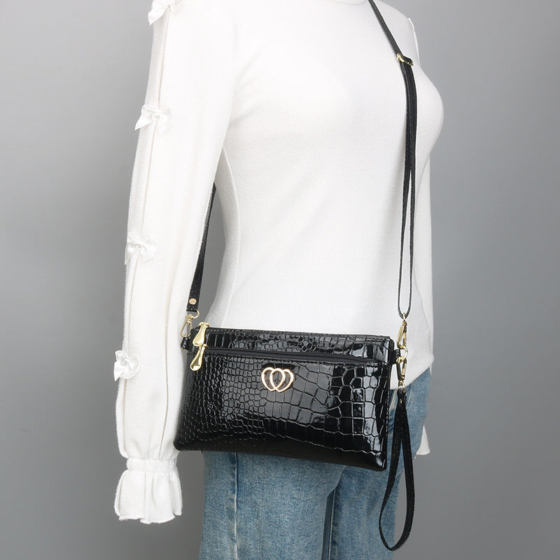 Women's Fashion Shiny Surface Patent Leather Crocodile Women's Messenger Bag