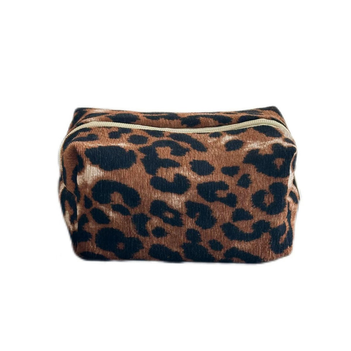 Leopard Print Corduroy Large Capacity Zipper Portable Makeup Bag