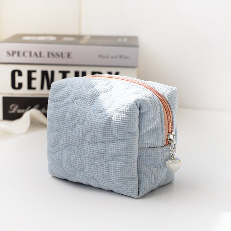 Female Korean Style Portable Heart Solid Cosmetic Bags