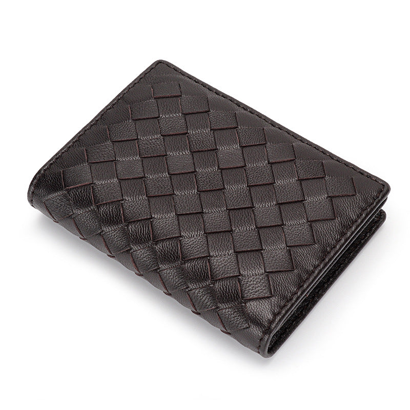 Women's & Men's & Sheepskin Woven Genuine Leather Clamp Card Holder