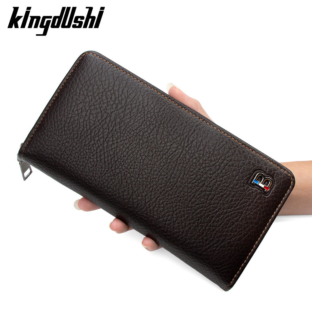 Men's Feel Long Zipper Clutch Multiple Slots Large Capacity Hand-held Men's Wallet