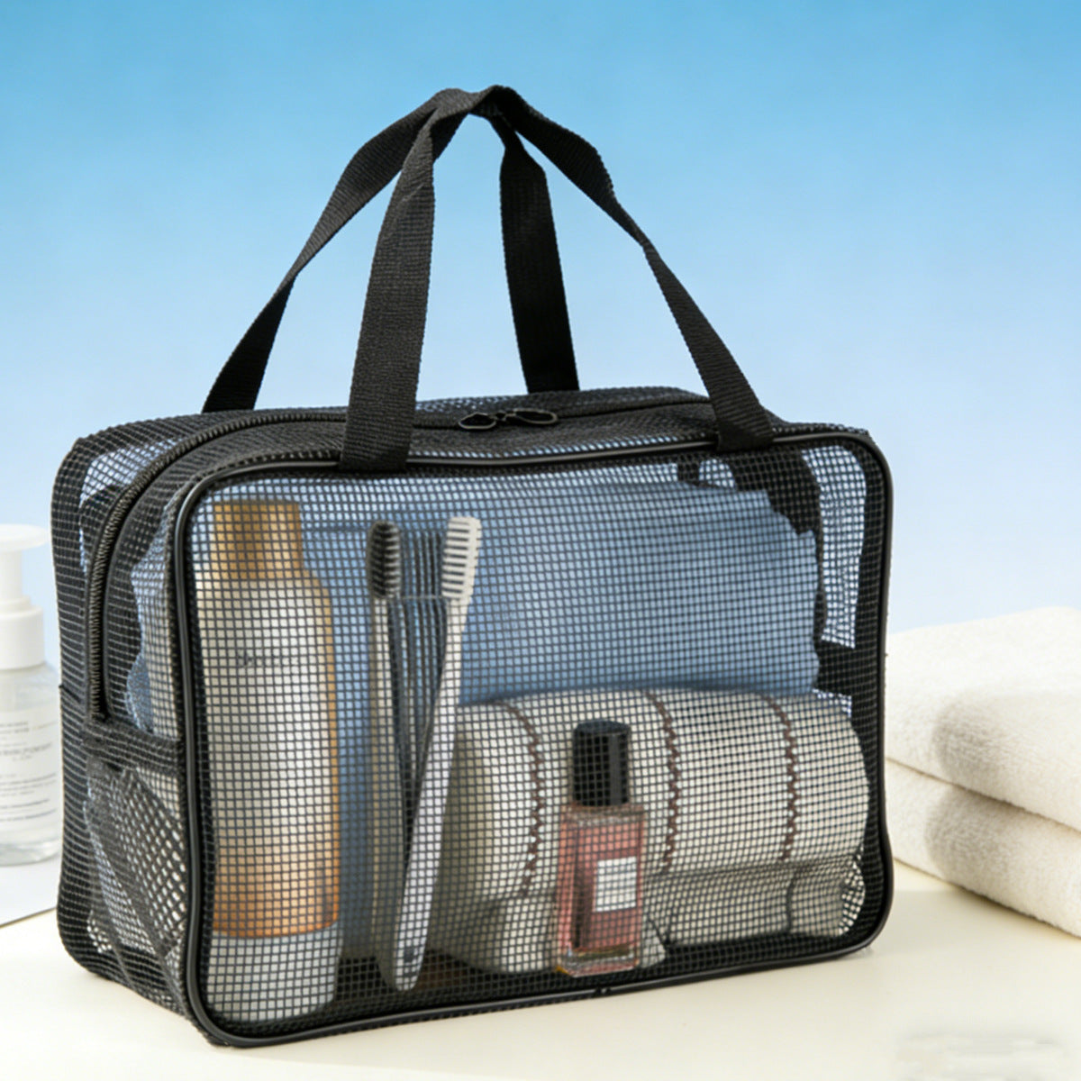 Women's Large Capacity Mesh Portable Draining Bath Wash Swimming Bags
