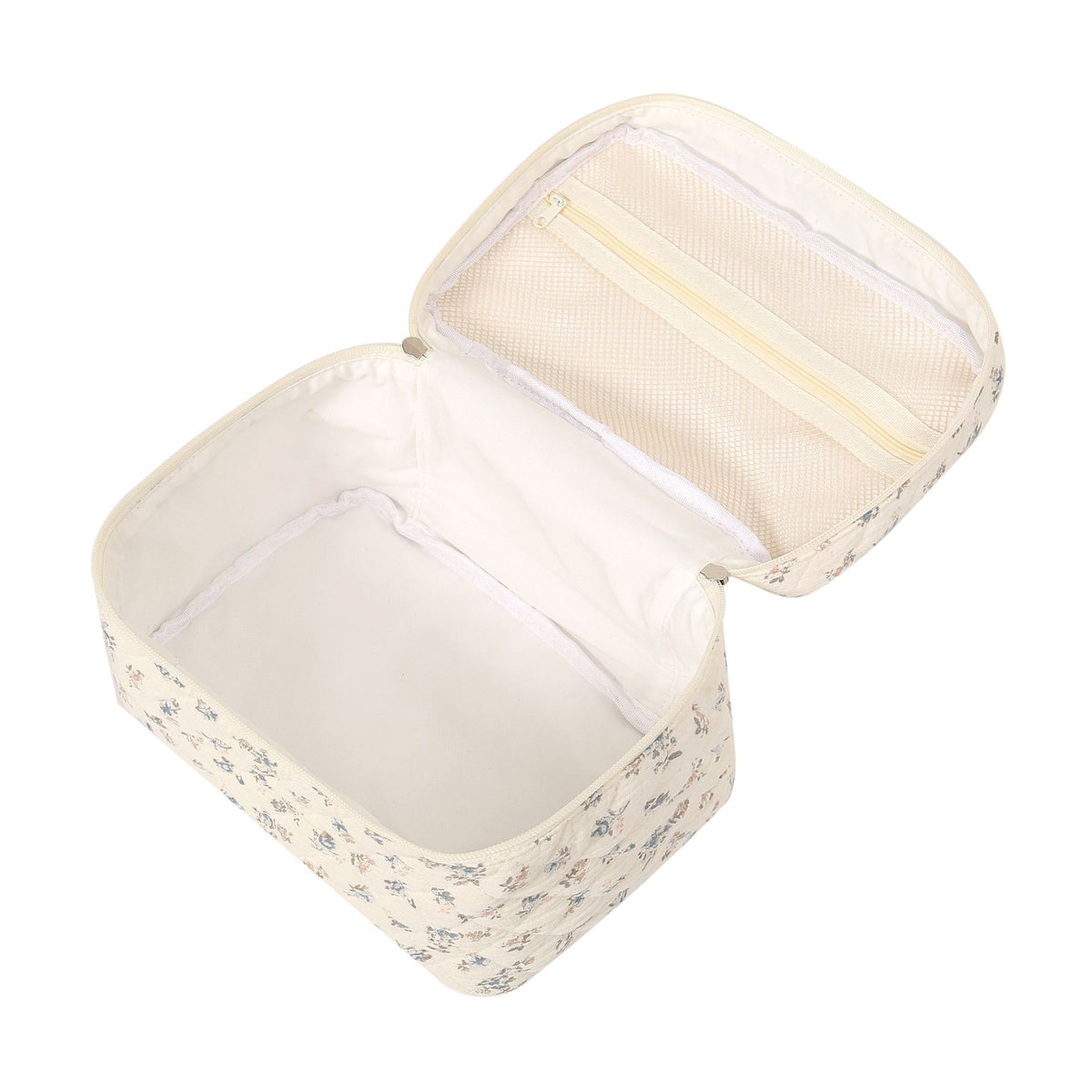 Portable Large Capacity Quilted Floral Cotton Makeup Bag