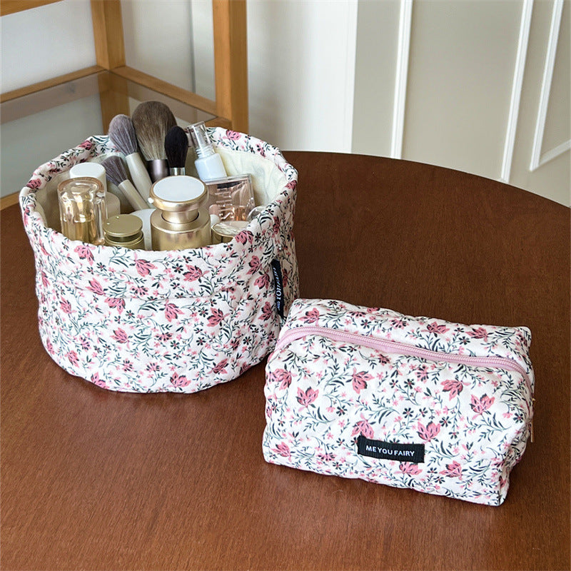 Open Retro Toiletry Floral Art Storage Portable Makeup Bag