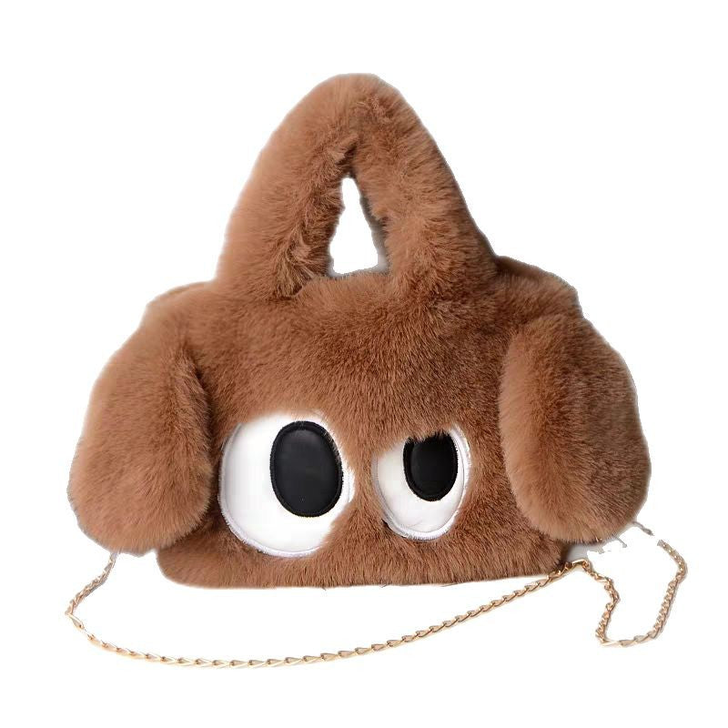 Women's Big Eye Dog Plush Cute Cartoon Portable Large Small Square Bags