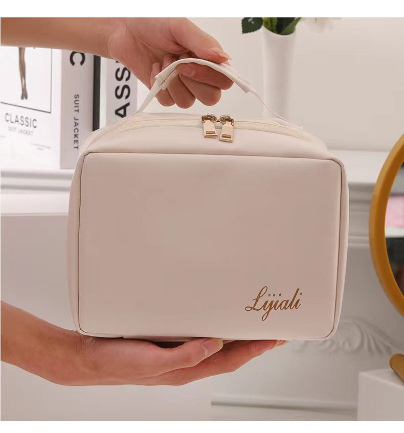 Portable Large Capacity Leather Pillow Wash Cosmetic Bags