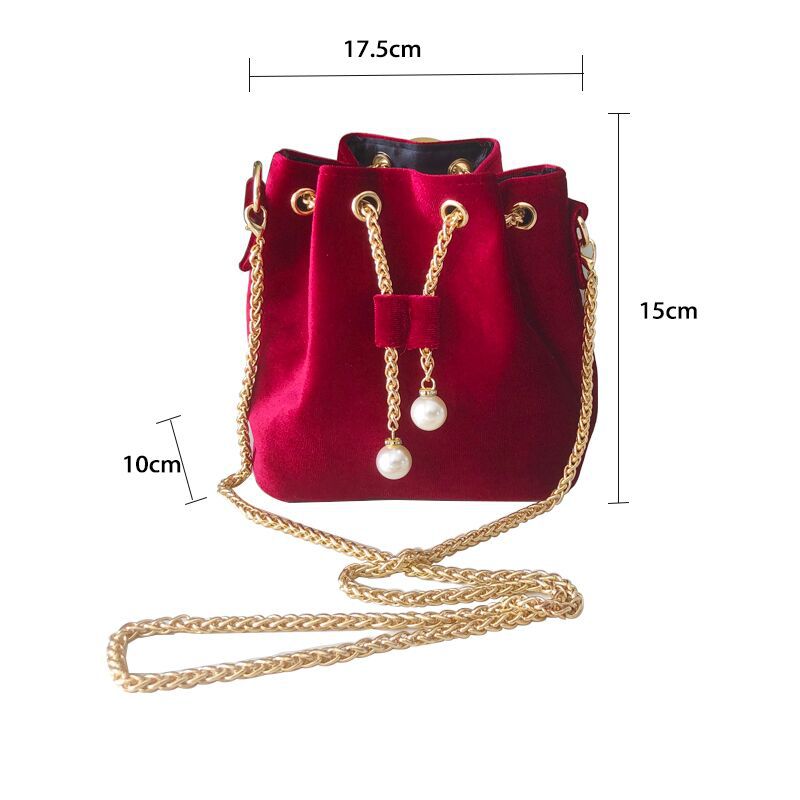 Women's Solid Color Veet Retro Sweet Pearl Chain Women's Shoulder Bag
