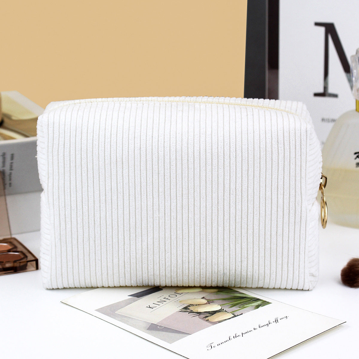 Fashion Corduroy Large Capacity Portable Wash Storage Solid Bags