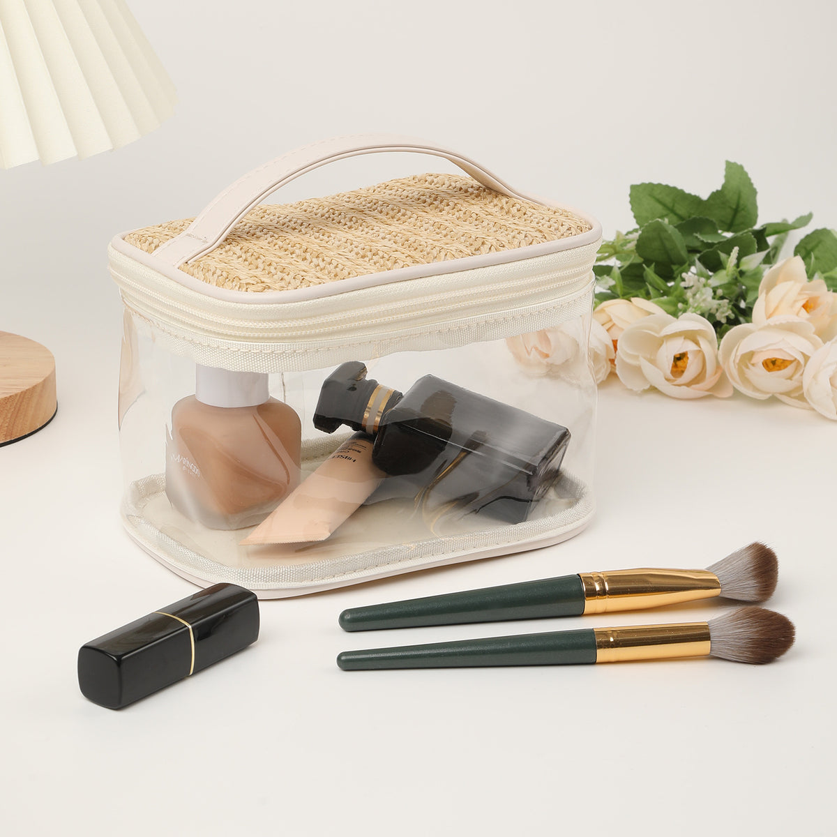 Large Capacity Straw Woven Toiletry Cosmetics Portable Storage Bags
