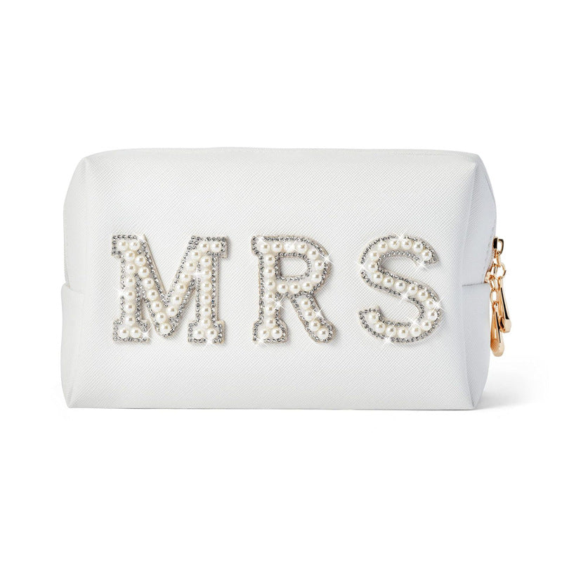 Pearl Lettered Make-up Clutch Octagonal Portable Makeup Bag