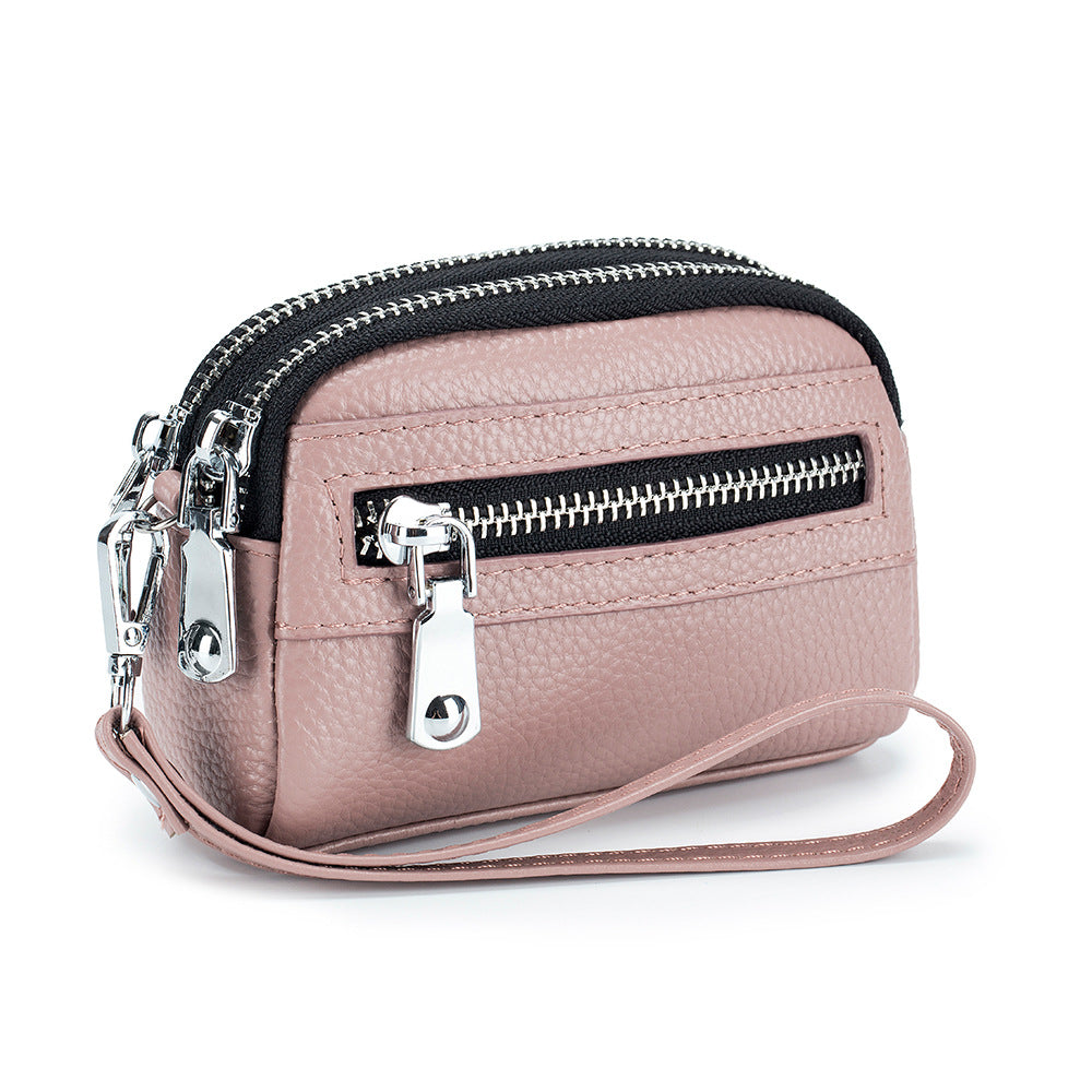 Women's Genuine Leather Clutch Mini Large Capacity Double Zipper Coin Purses