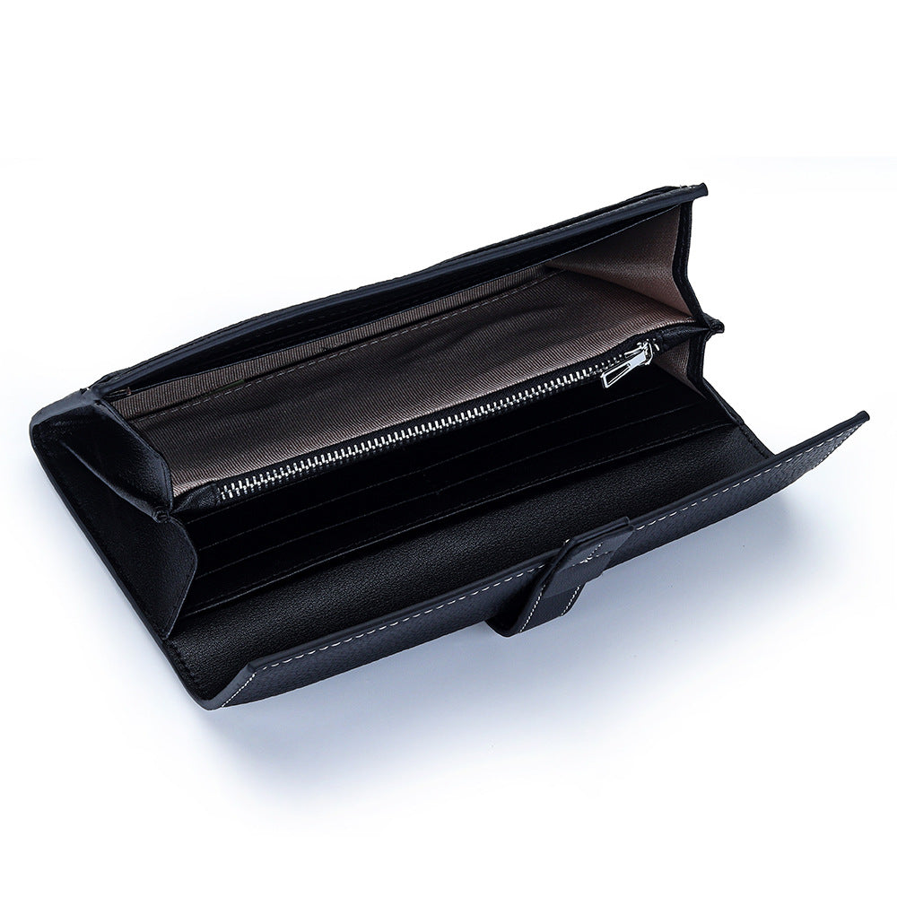 First Layer Cowhide Long Fashion Color Contrast Clutch Large Capacity Phone Bags
