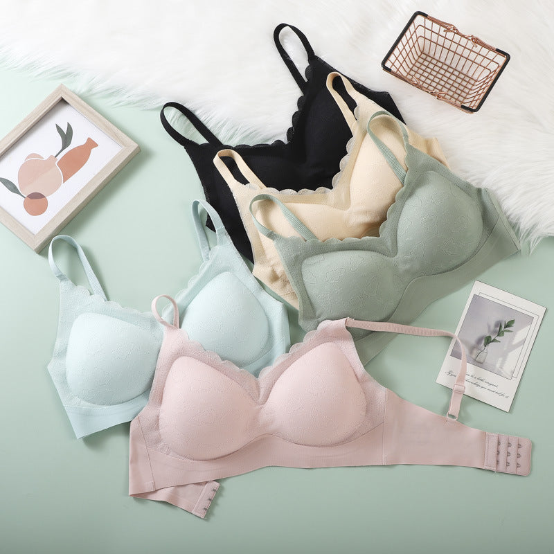 Women's Wireless Large Push Up Breast Holding Adjustable Lace Everyday Bras