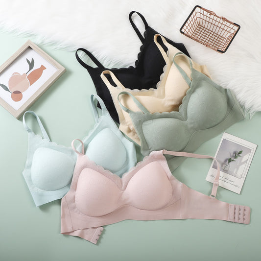 Women's Wireless Large Push Up Breast Holding Adjustable Lace Everyday Bras