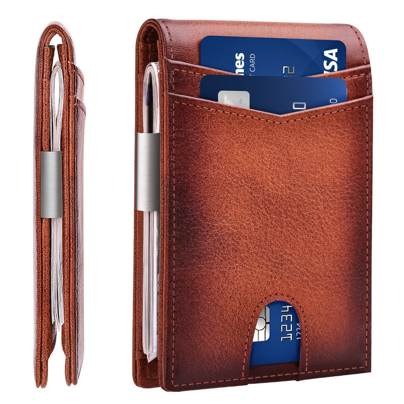 Men's Leather Multiple Slots Gold Clip Cowhide Certificate Men's Wallet