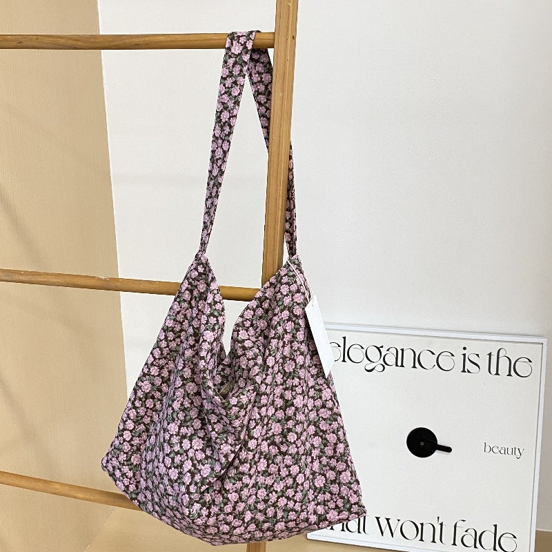 Leopard Print Corduroy Canvas Large Capacity Style Women's Shoulder Bag