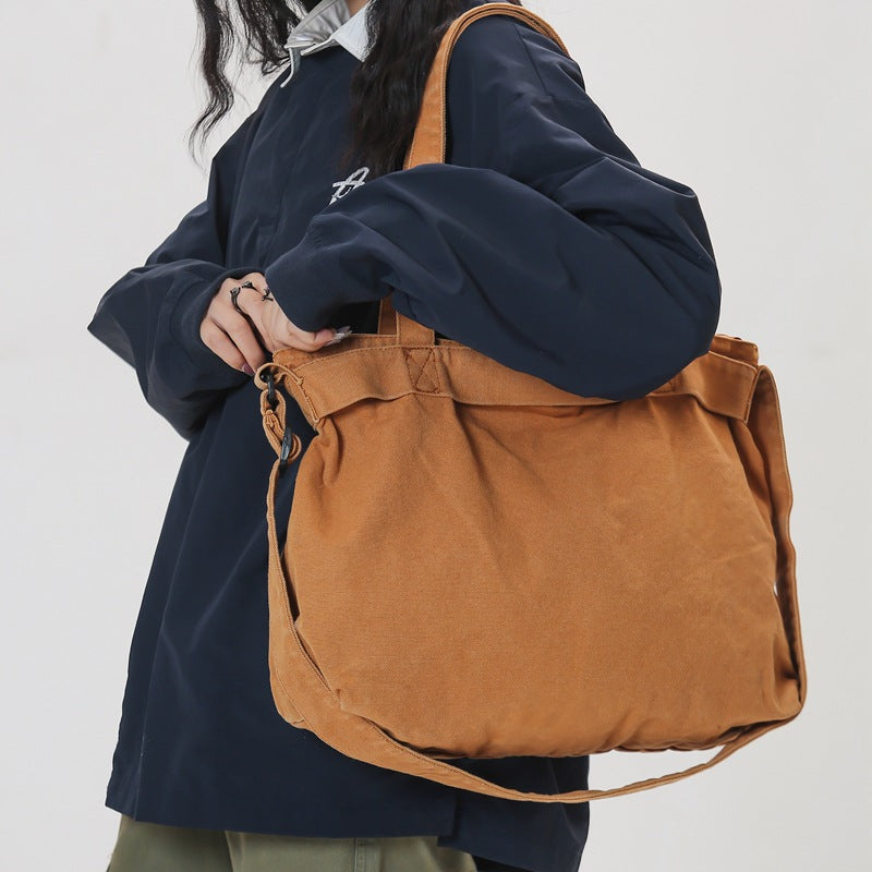 Women's & Men's Large Capacity Washed Canvas Leisure Literary Women's Shoulder Bag