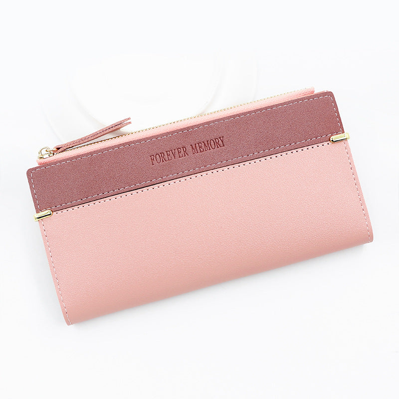 Women's Frosted Leather Patchwork Long Large Capacity Clutch Zipper Ladies Wallet